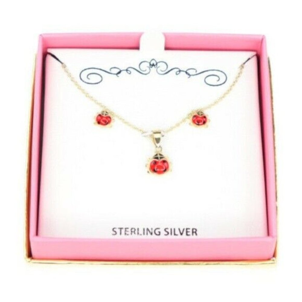 COPY - Children's Red Enamel Ladybug Pendant Necklace Set